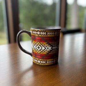 Pendleton Smith Rock Pattern Mug Red, Yellow, Black, Brown Geometric Design 12oz